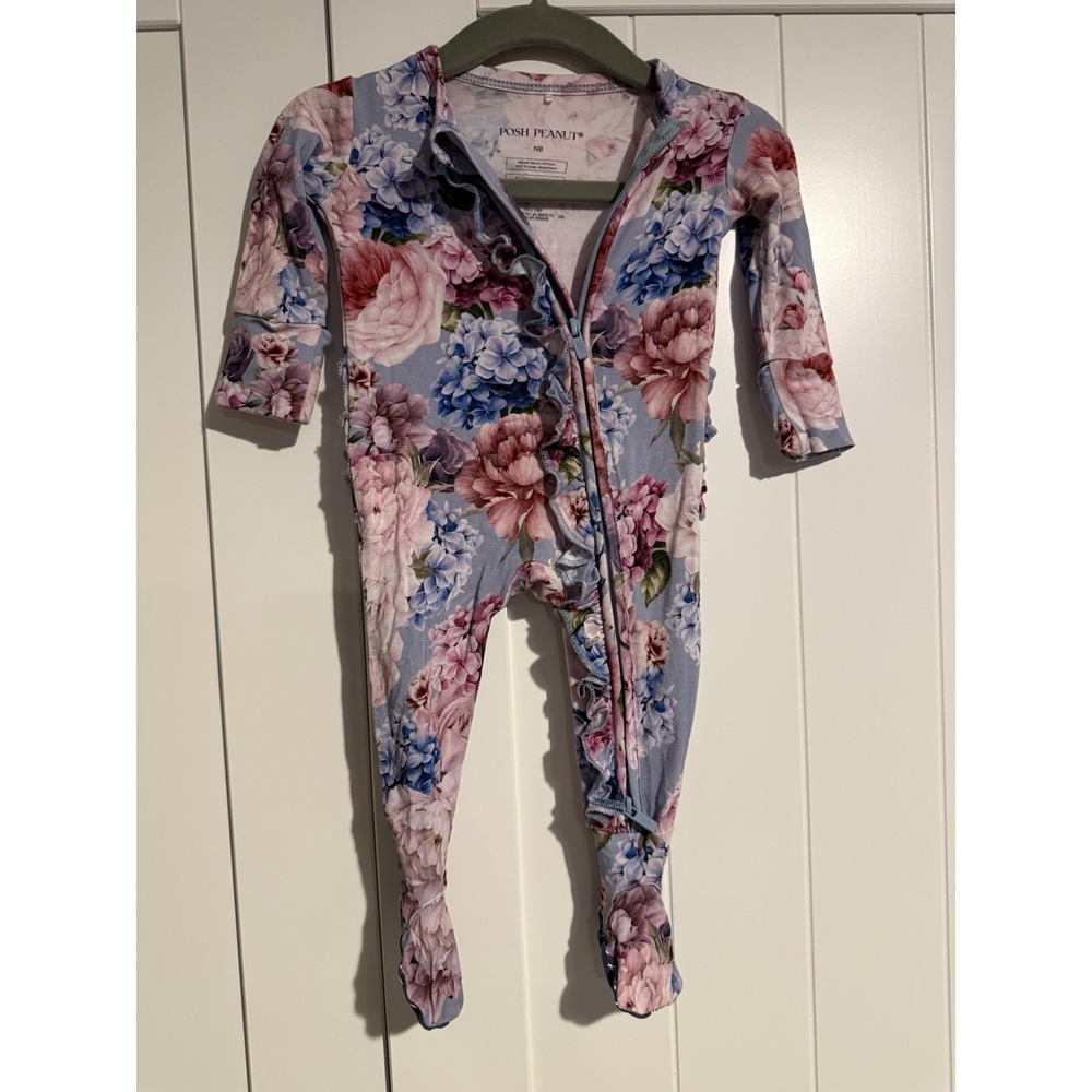Posh‎ Peanut Newborn NB Floral Ruffle Footed Romper Pajamas Bamboo Viscose Baby